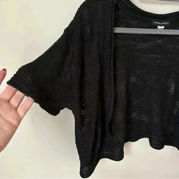 Sweater Project Black Crochet Short Sleeve Open Front Cardigan Women’s Size 3X - Picture 2 of 5